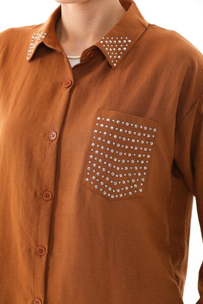 WestBound Women's Jewelled Hijab Double Summer Tunic Trousers Top and Bottom Set - Brick