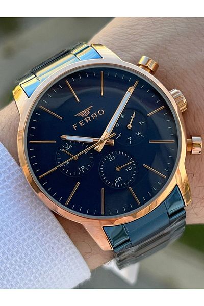 FERRO Steel Cord Inner Functions 30 Mt Waterproof Men's Wristwatch with Active Calendar EFM1774-T