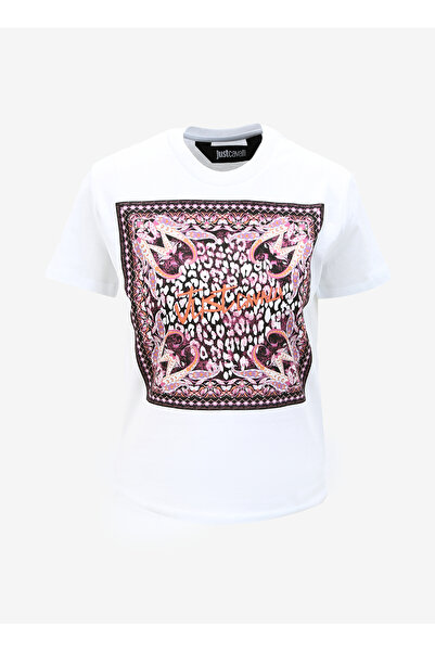 Just Cavalli Bisiklet Yaka Baskılı Beyaz Kadın T-Shirt 75PAHF04