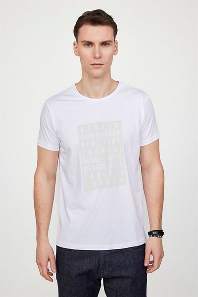 Tudors Ανδρικό T-shirt Slim Fit Slim Fit 100% βαμβακερό τυπωμένο λευκό μπλουζάκι με λαιμόκοψη
