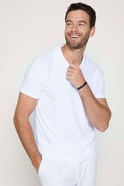 Tudors Ανδρικό T-shirt Slim Fit Slim Fit Βαμβακερό πετσετάκι υφασμάτινο λευκό μπλουζάκι polo γιακά