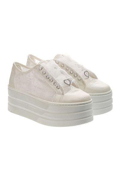 Ayakkabı Tutkusu Stilo ® Bridal Shoes Ivory Lace 7cm Comfortable Flat Platform Lace