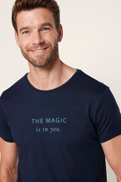 Tudors Tricou Slim Fit pentru bărbați, 100% bumbac, cu textura moale, imprimat, albastru marin