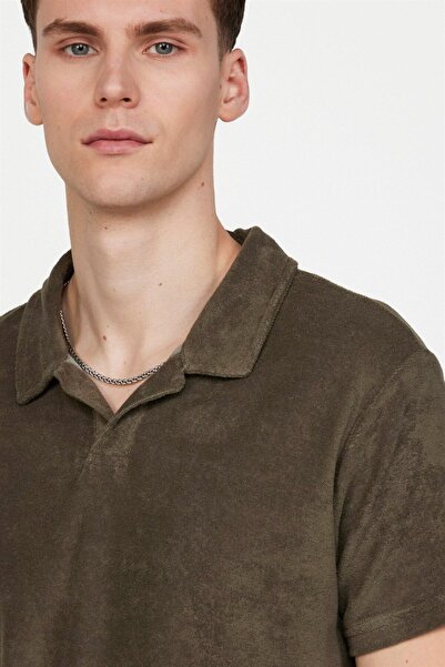 Tudors Men's Slim Fit Slim Fit Cotton Terrycloth Terry Cloth Khaki Polo Collar T-Shirt