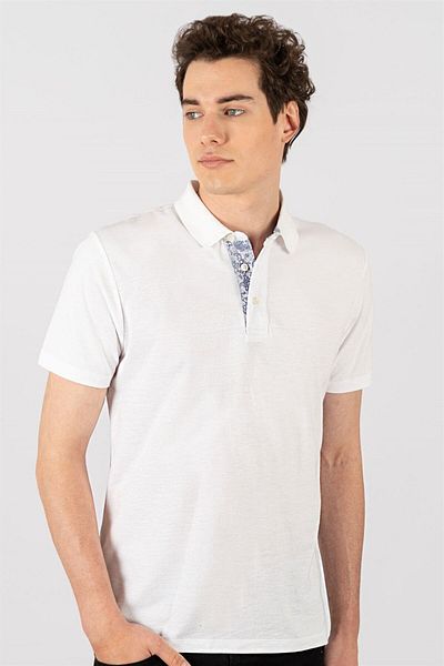Tudors Ανδρικό μπλουζάκι Slim Fit Slim Fit 100% βαμβακερό απλό πικέ λευκό γιακά μπλουζάκι