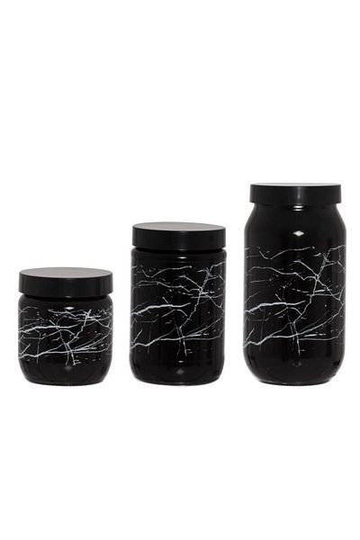 Herevin Three Size Black Marble Pattern Glass Jar Set