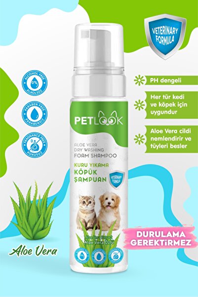 PetLook Köpek Kuru Köpük Şampuanı Aloavera Özlü 200 ml, Köpük Kedi ve Köpek Ş...