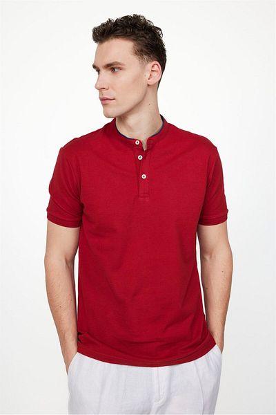 Tudors Ανδρικό μπλουζάκι με λεπτή εφαρμογή Slim Fit 100% βαμβακερό απλό πικέ Claret κόκκινο μπλουζάκι με γιακά