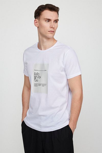 Tudors Ανδρικό T-shirt Slim Fit Slim Fit 100% βαμβακερό τυπωμένο λευκό μπλουζάκι με λαιμόκοψη