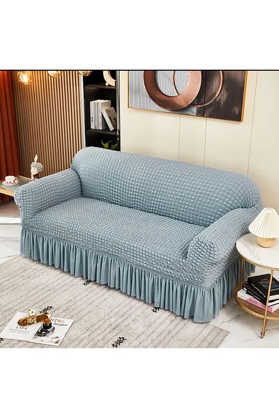 UYUMEV Bürümcük 3 Seater Sofa Cover. Skirted Seat Cover. Sofa Bed Sofa Cover. 1 Pcs. Light Gray