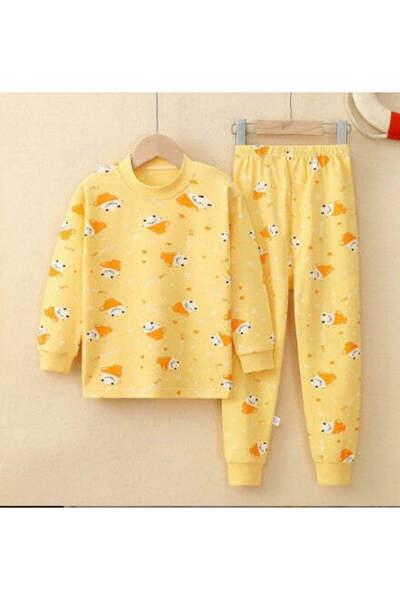 naynes Kız ve Erkek Çocuk %100 Pamuklu Uzun Kollu 2 Parça Pijama Takımı Mevsimlik (7 YAŞ / Sarı)
