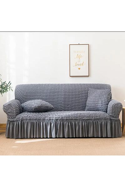 UYUMEV Bürümcük 3 Seater Sofa Cover. Skirted Seat Cover. Sofa Bed Sofa Cover. 1 Pcs. Dark Gray