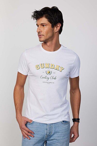 Tudors Muška uska majica od 100% pamuka, mekana tekstura, bela majica sa okru...