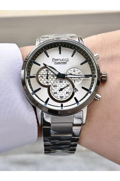 Ferrucci Men's Multifunctional Metal Band Wristwatch