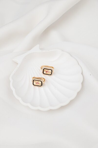 Sacha Accessories Geometrik Plaka Damla Detaylı Gold Kırmızı Halka Küpe