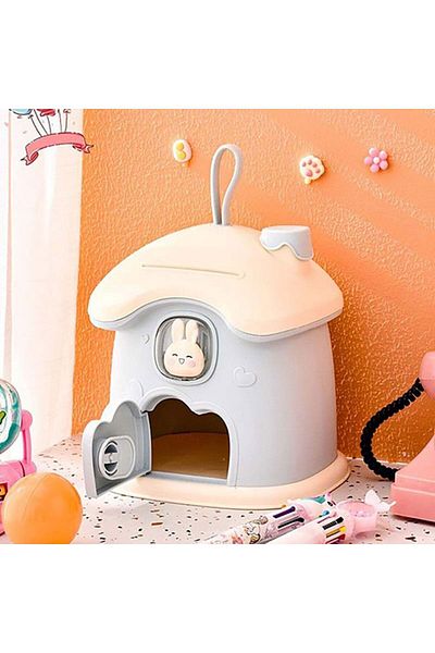 mucit home 18,5x20 cm Cute Rabbit Piggy Bank - Σχήμα σπιτιού με κλειδί