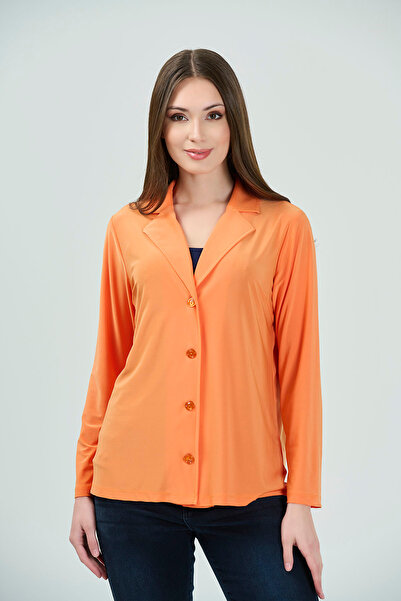 TOLGA SARAÇOĞLU 50186 ORANJ İNCE KUMAŞ ASTARSIZ ŞIK ÖRME CEKET