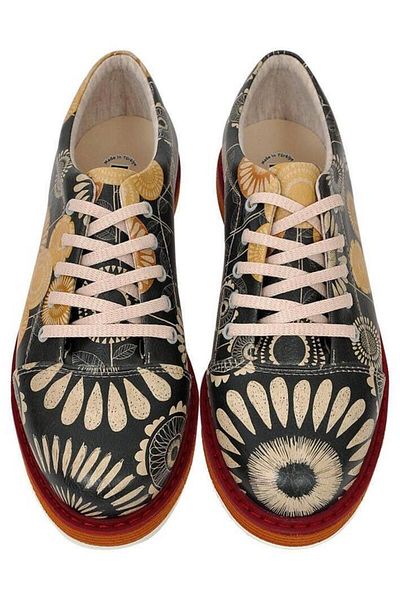 Dogo Pantofi casual negri din piele vegană de damă - un design de buchet de soare