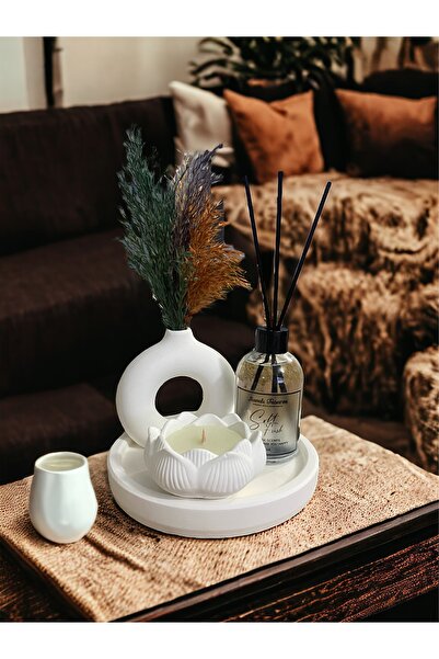 Havalı Tasarım Beyaz Renk Özel Tasarım SOFT Oda Kokulu Ve Halka Vazolu , Stan...