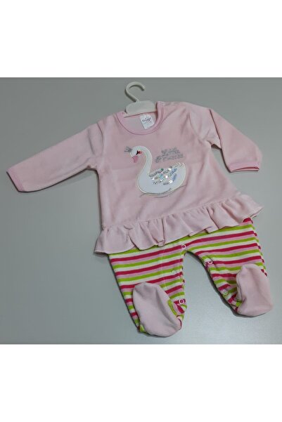 Sönmez Baby PULLU KUĞU DESEN ETEKLİ KADİFE KIŞLIK TULUM KIZ BEBE TAKIM