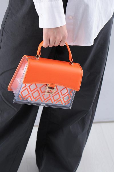 KRISTE BELL KRİSTEBELL B BUCKLE SEMI TRANSPARENT WOMEN'S HANDBAG 26657 ORANGE