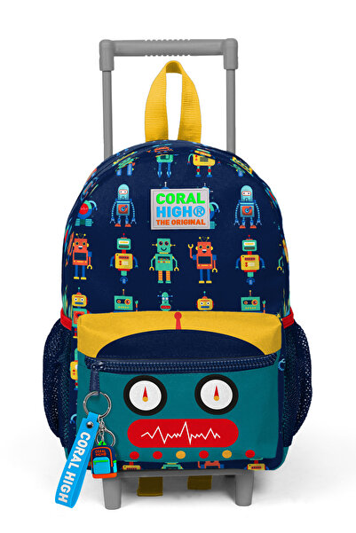 Coral High Kids Lacivert Civit Robot Desenli İki Bölmeli Çekcekli Yuva Sırt Çantası 24012