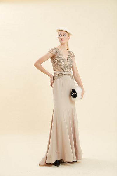 VERDA V-neck Low-cut Embroidered Long Dress