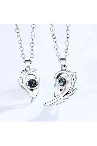 İYİ MODA 2 Adet Mıknatıslı Sevgili Kolyesi 100 Dilde Seni Seviyorum Yazılı Projeksiyon Mercekli Çift Kolyesi