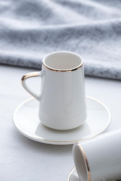 ACAR Aria Gold 2-Person Porcelain Coffee Cup Set - 90 ml