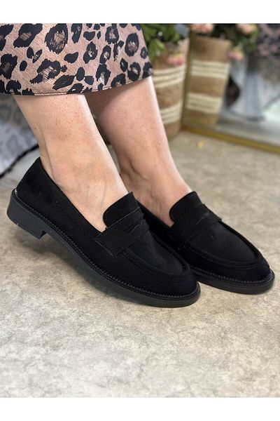 İmerShoes Zilnic Mocasin plat din piele întoarsă neagră de damă cu talpa clasica cu model Mocasin cu varf oval Pantofi simple eleganti 130