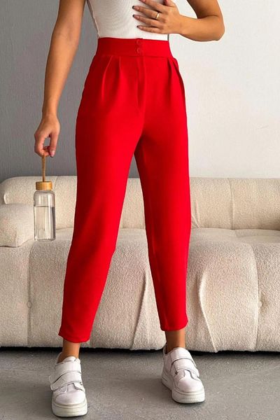 Deafox Rote importierte Krepp-Voll-Lycra-Karottenhose