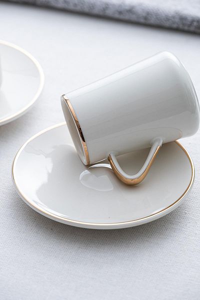 ACAR Aria Gold 2-Person Porcelain Coffee Cup Set - 90 ml