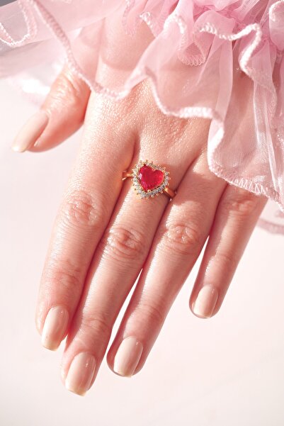 AŞIK ACCESSORIES خاتم تايلور سويفت باللون الأحمر على شكل قلب "دعني تخيلني"