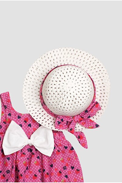 Chicsy Baby Desenli Fiyonklu Şapkalı Kız Bebek Elbisesi