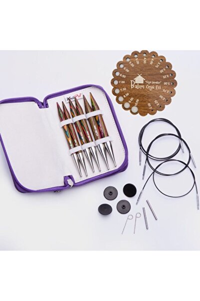BALIM ÖRGÜ EVİ KnitPro Symfonie Set de frigărui din lemn cu numere groase cu fire interschimbabile + Balım Knitting House Gauge
