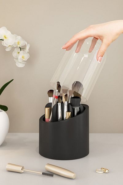 Pufwin Home Deluxe πινέλο μακιγιάζ και οργανωτή καλλυντικών με διάφανο κάλυμμα