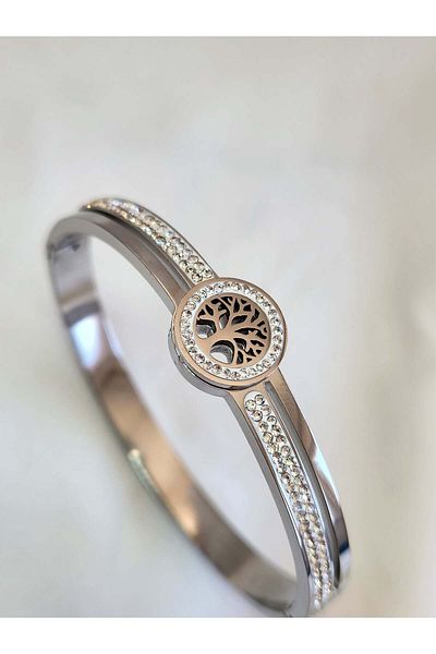 Eva Takı Tree of Life Handcuffs Steel Bracelet