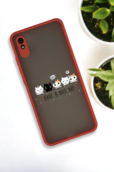 mooodcase Xiaomi Redmi 9A Uyumlu Şirin Kedicikler Desenli Buzlu Şeffaf Lüx Telefon Kılıfı