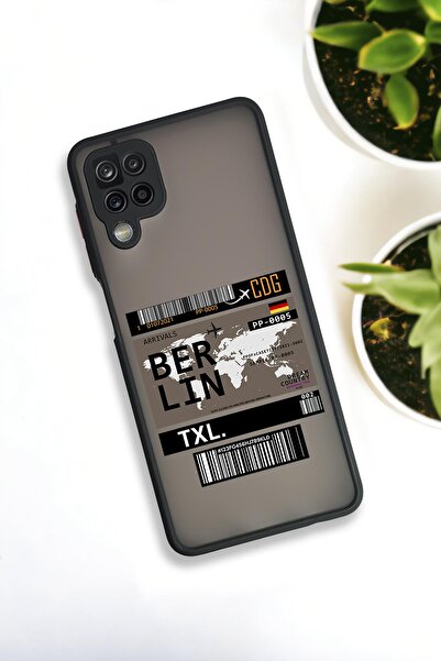 mooodcase Samsung Galaxy A12 Uyumlu Berlin Ticket Desenli Buzlu Şeffaf Lüx Telefon Kılıfı