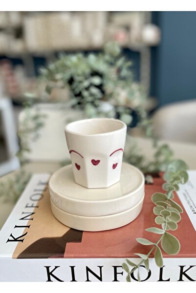 terraco ceramic El Yapımı Seramik Gül Kurusu Kalpli Double Espresso Fincanı Kupa