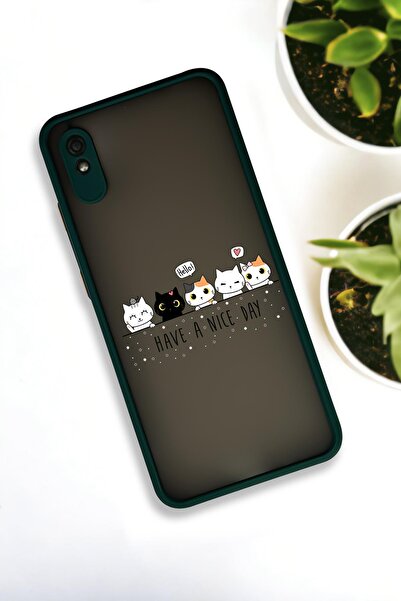 mooodcase Xiaomi Redmi 9A Uyumlu Şirin Kedicikler Desenli Buzlu Şeffaf Lüx Telefon Kılıfı