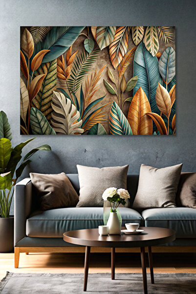 DECORIO HOME Μοντέρνος Πίνακας με Τροπικά Φύλλα - Πίνακας σε Καμβά - Ζωγραφικ...