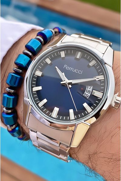 Ferrucci Ferruci Brand Silver Color Steel Cord Men's Wristwatch - Bracelet