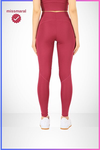 missmaral Slim Fit Tayt Yüksek Bel Toparlayıcı Mürdüm Spor Model Flatlock Dikiş Detaylı Oslo 1090
