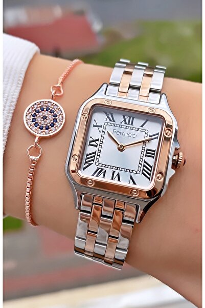 Ferrucci Ferruci Brand Rose Silver Color Steel Cord Women's Wristwatch - Bracelet