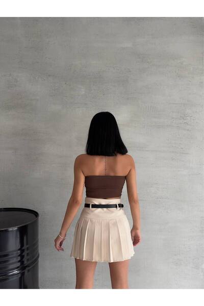 İLKCET MODA Women's Pleated Belt Detailed Shorts Skirt