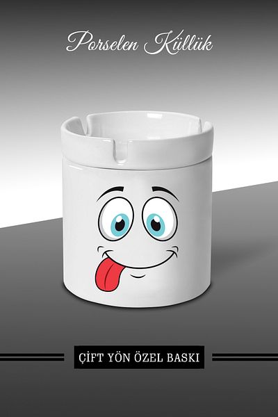 yhfoto Scrumieră cu design Emoji Face Expression C1 - Scrumieră din porțelan - Scrumieră