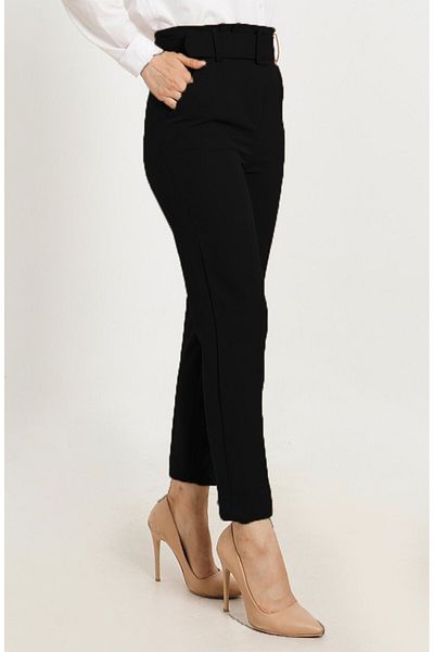 Aşkı Endam Large Size High Waist Skinny Leg Trousers with Balca Belt Gift - Black