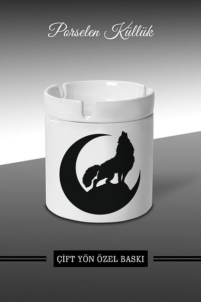 yhfoto Τασάκι με σχέδιο Crescent Wolf - Τασάκι πορσελάνης - Επιτραπέζιο τασάκι