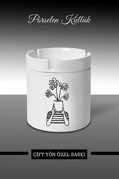 yhfoto Plant Drawing Designed Ashtray - Plants Ash Tray - Porcelain Ashtray